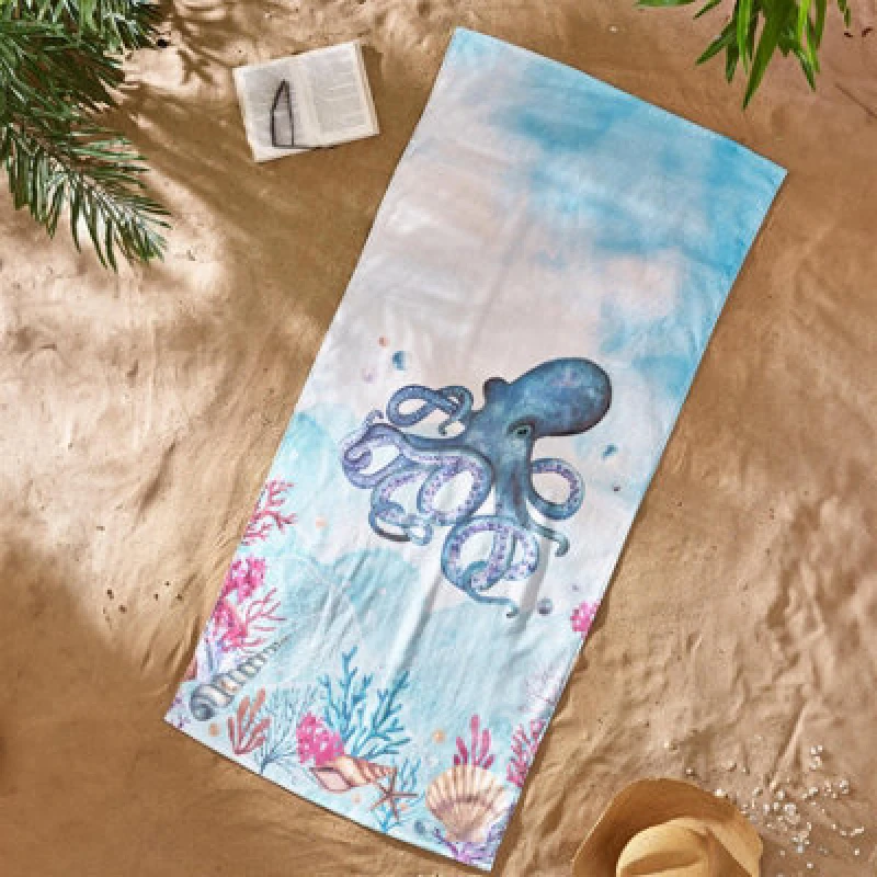 Image of Catherine Lansfield Octopus Absorbent Beach Towel Blue