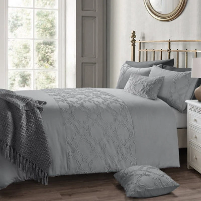 Image of Intimates Tufted Design Duvet Cover & Pillowcase Set in Grey Size: King Grey Unisex King