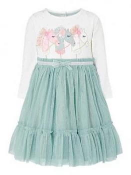 image of Monsoon Baby Girls Unicorn Disco Dress - Teal