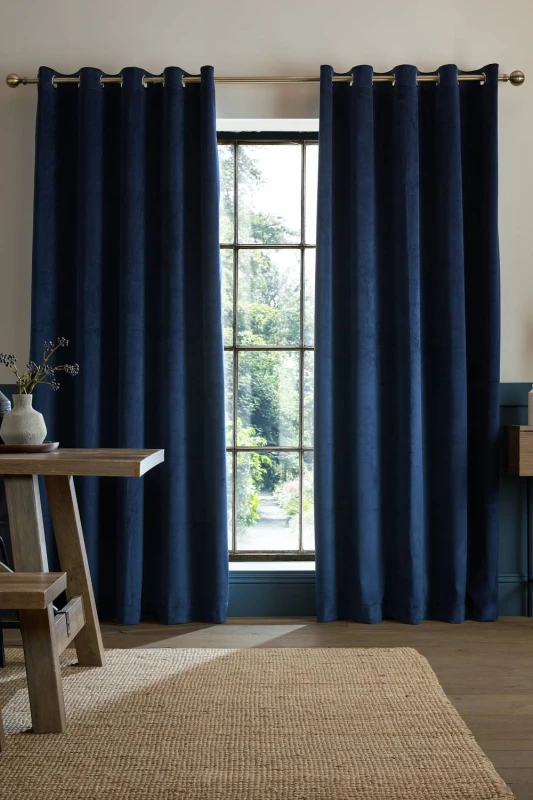 Image of Catherine Lansfield 'Super Thermal Blackout Matt Velour' Eyelet Curtains in Navy Size: 229cm width x 229cm drop Navy Unisex 229cm width x 229 cm