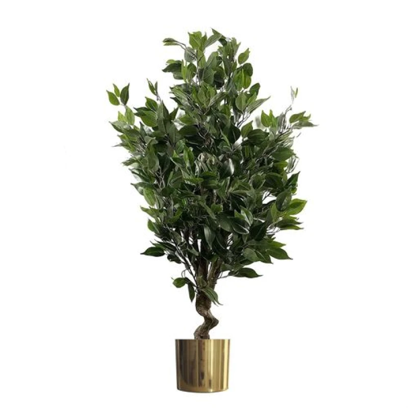 Image of Leaf 110cm Artificial Evergreen Ficus Tree Gold Planter
