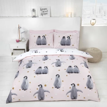 image of Starry Penguins Duvet Set, Double - Pink - Rapport