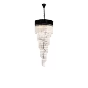 Image of Poland Ceiling Pendant Round 5 Tier 23 Light E14, Matt Black, Clear Sculpted Glass, Item Weight: 56.2kg