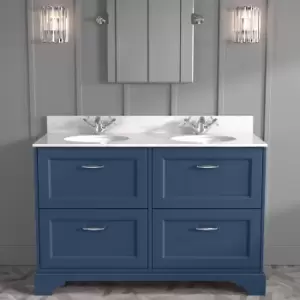 1200mm Blue Freestanding Marble Top Double Vanity Unit - Ashbourne