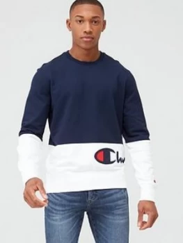 Image of Champion Colour Block Crew Neck Sweatshirt - Navy/White, Size XL, Men