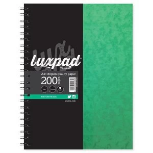 Image of Silvine Luxpad A4 Notebook Twin Wire Sidebound 80gsm Ruled Perforated Punched 4 Holes 200 Pages Green Pack of 6