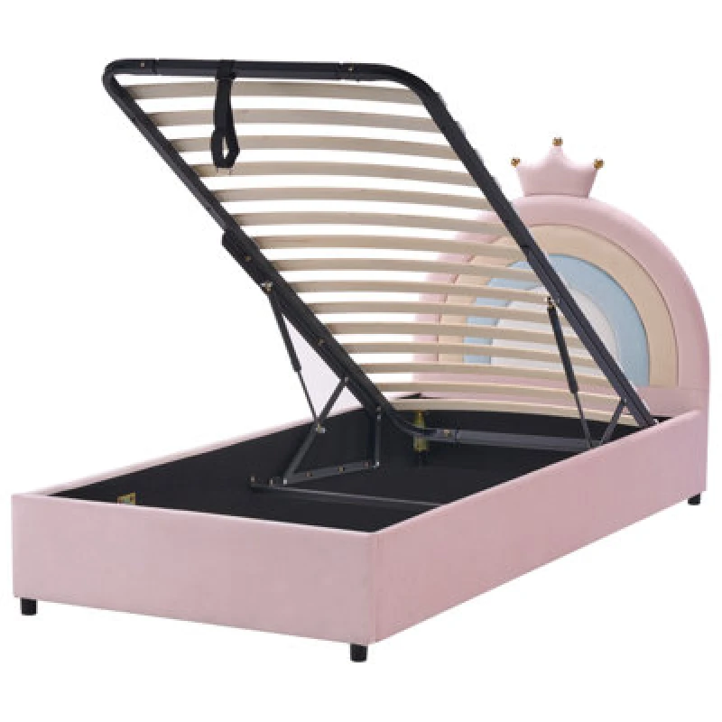Image of Beliani Kids Ottoman Bed Crown Velvet Grisetot 90 X 200 Cm (Eu Single) Pink