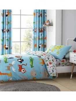 Image of Catherine Lansfield Animal Adventures Single Duvet Cover and Pillowcase Set, Blue