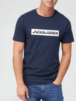 image of Jack & Jones Box Logo T-Shirt - Navy Blazer , Navy Blazer, Size XL, Men