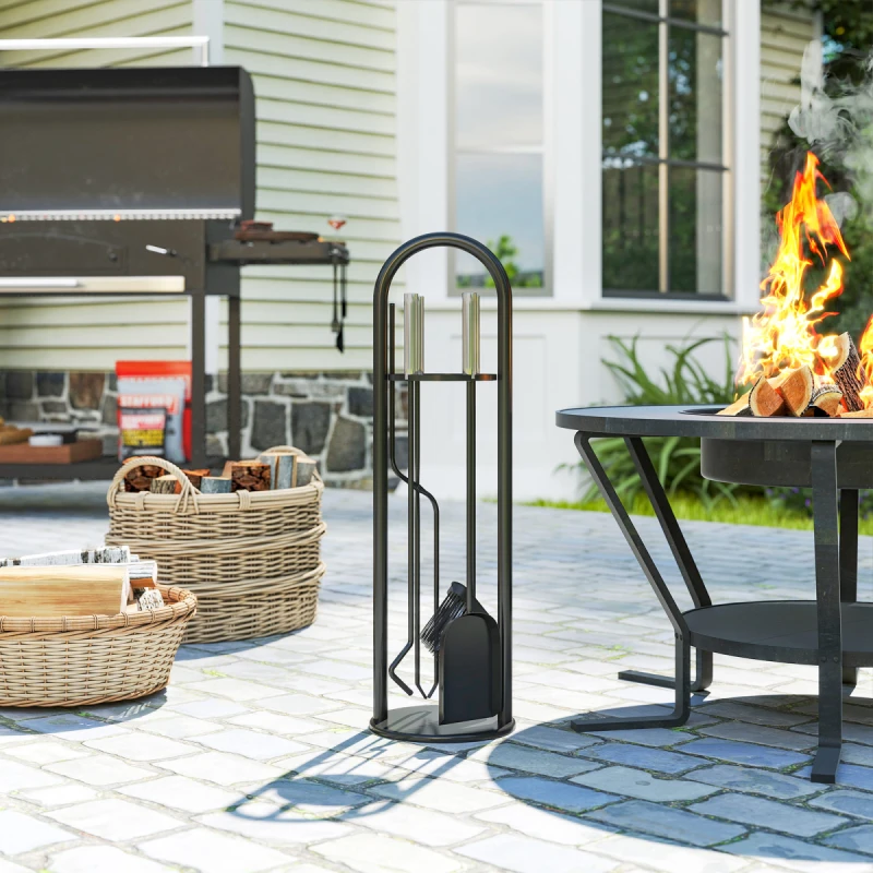 Image of Outsunny 5 PCS Fireplace Companion Set - Metal Fireside Companion Set - Silver TJ Hughes 5063603301948