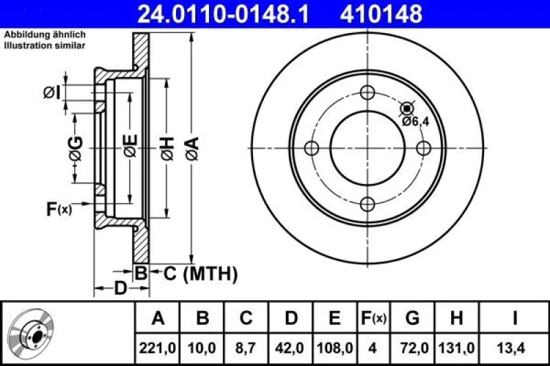 Image of ATE 24.0110-0148.1 Brake disc solid Brake Disc (82)