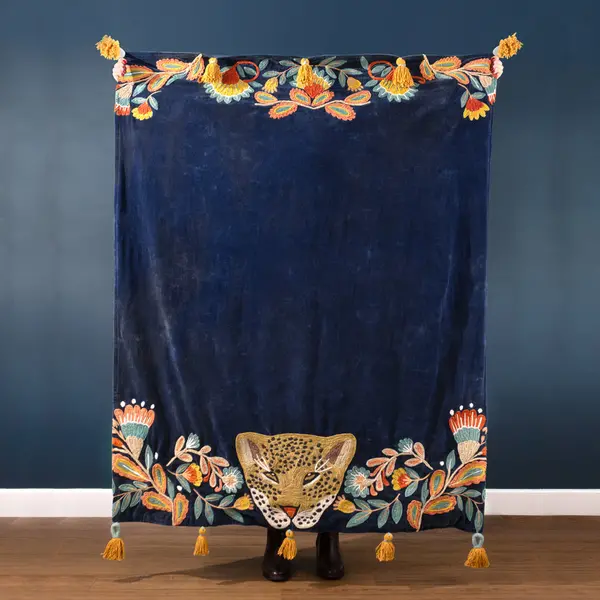 image of Regal Leopard Throw Royal Blue