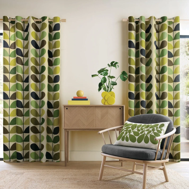 Image of Orla Kiely Multicolour Stem Eyelet Curtains, 229 X 229cm, Fern-ochre