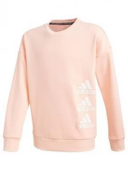 adidas Junior Girls Crew Neck Sweat Top - Coral, Size 4-5 Years, Women