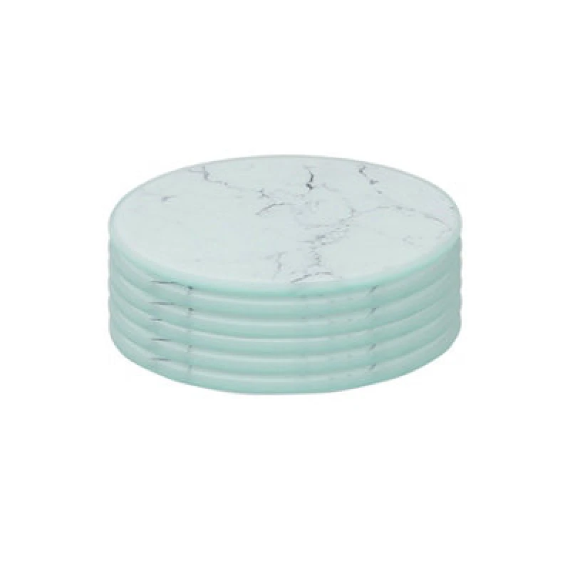 Image of Harbour Housewares 6X Round Glass Coasters - 10Cm - Marble - Tabletop Protection Mat Drink Coaster Decorative Dining Placemat
