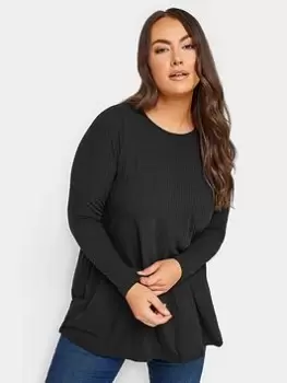 Image of Yours Long Sleeve Rib Swing Top. Black, Size 20, Women