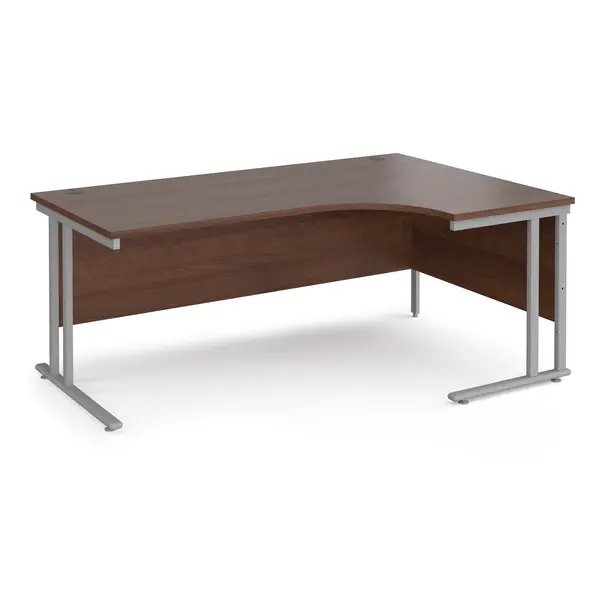 image of Maestro 25 Right Hand Ergonomic Desk with Silver Frame and Walnut Top - 1800mm