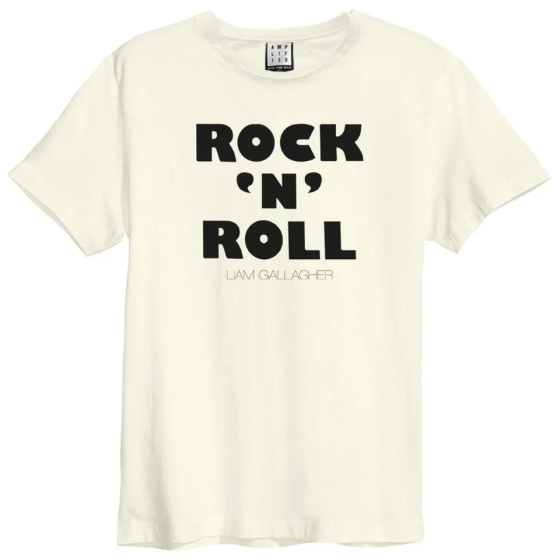 Image of Amplified Amplified Men Rock N Roll Liam Gallagher Vintage T-Shirt in White Size: Small White S Male 5063470957026