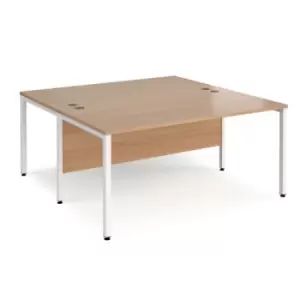 image of Office Desk 2 Person Rectangular Desk 1600mm Beech Tops With White Frames 1600mm Depth Maestro 25