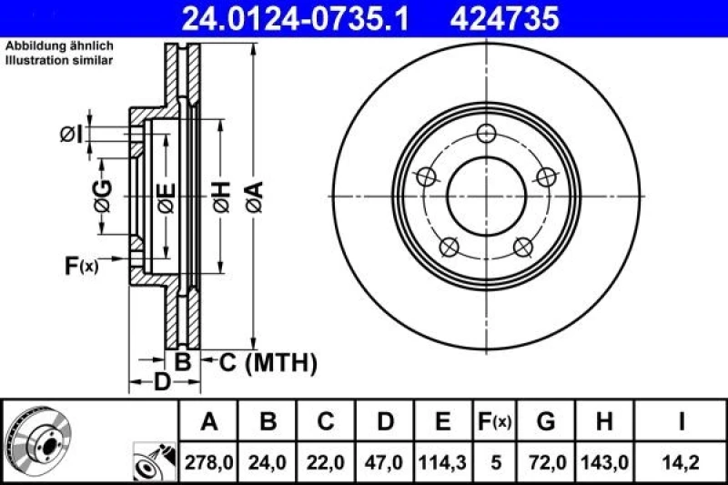 Image of ATE 24.0124-0735.1 Brake disc Vented, Coated Brake Disc (82)