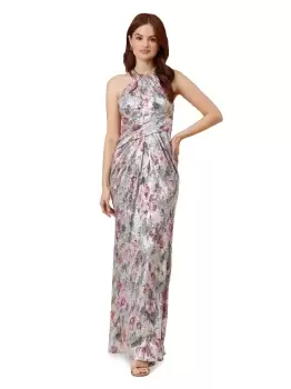 Image of Foiled Mesh Draped Gown