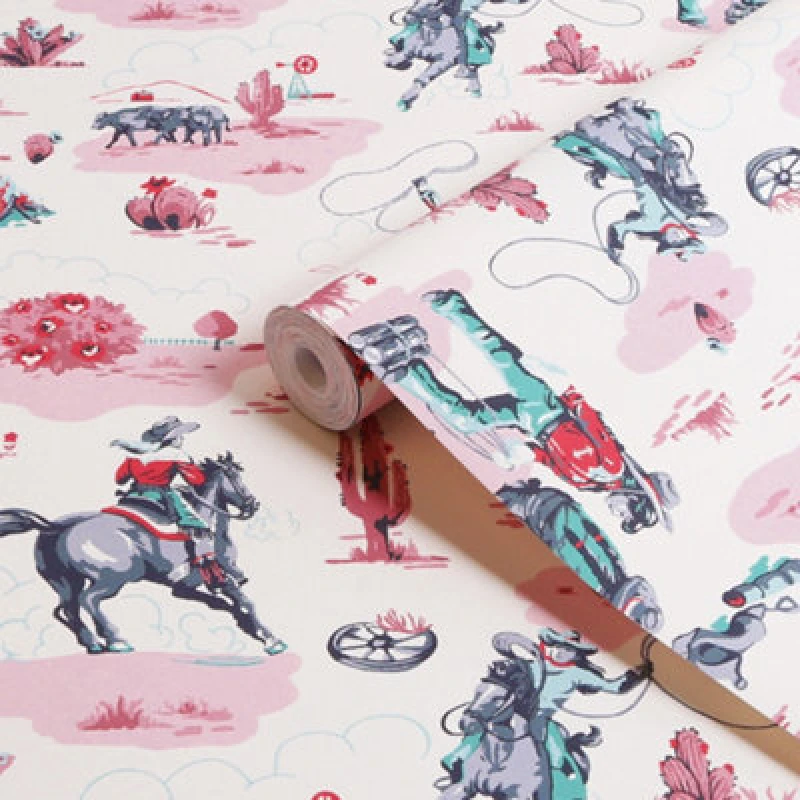 Image of Cath Kidston Cowgirls Pink Kids Wallpaper Wallpaper One Size Pink 38447206000