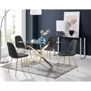 Image of Furniture Box Leonardo 4 Gold Dining Table and 4 Black Corona Gold Leg Chairs