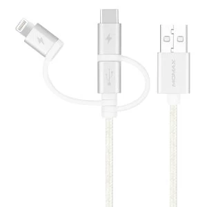 Image of Momax One Link 3-in-1 (USB-A to Micro/Lightning/Type C) Cable (1m) DX1W - Silver