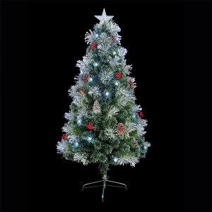 image of Premier Decorations Premier Ltd Silver Snow Tipped Tree with White LED Pinecones Berries - 1.5m