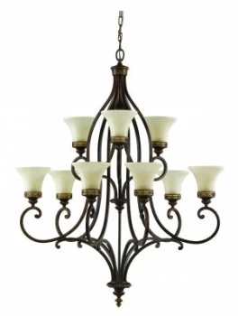 image of 9 Light Multi Arm Chandelier Walnut Finish, E27