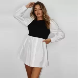 Missguided Petite Puff Slv Sweater Shirt Dress - Black