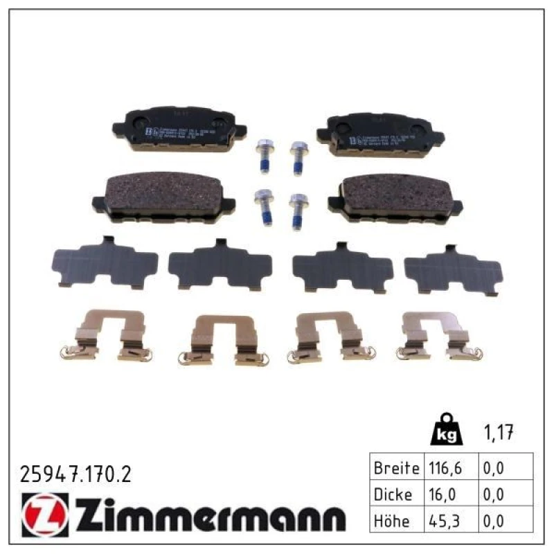 Image of ZIMMERMANN Brake pad set ZIMMERMANN 25947.170.2