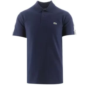 image of Lacoste Navy Branded Bands Stretch Cotton Polo Shirt