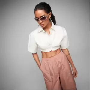 image of Missguided Co Ord Button Front Crop Denim Shirt - Cream