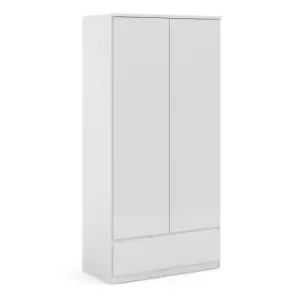 image of Naia Wardrobe With 2 Doors + 1 Drawer In White High Gloss