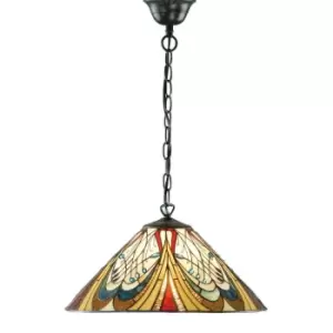 image of Hector 1 Light Medium Ceiling Pendant Dark Bronze, Tiffany glass, E27