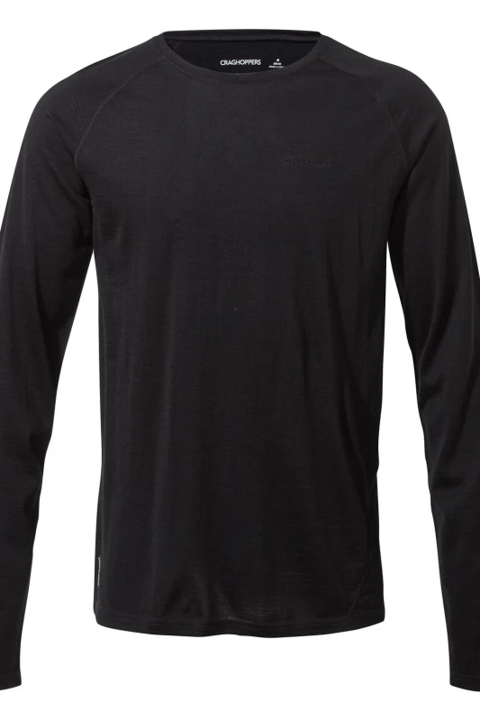 Image of Craghoppers Craghoppers Men Wool-Blend 'Merino II' Long Sleeve Baselayer Top in Jet Black Size: Small Jet Black S Male 5054904333417