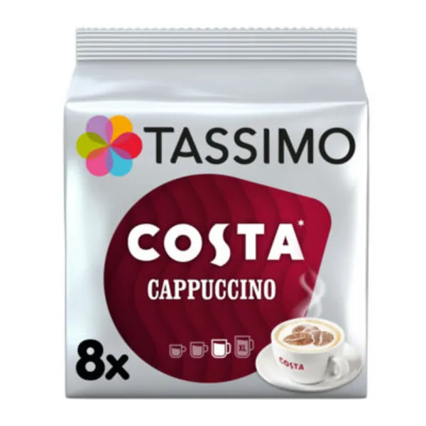 image of Tassimo Costa Cappuccino T Discs Coffee Pack of 8 Pods