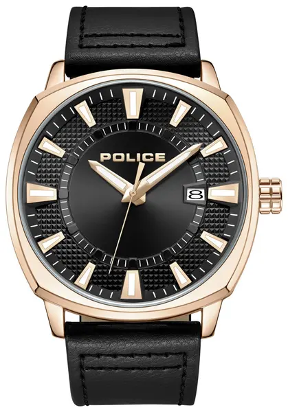 Police Undaunted Black Faux Leather Strap Watch