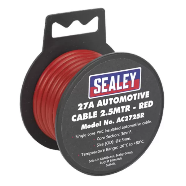 Image of Genuine SEALEY AC2725R Automotive Cable Thick Wall 27A 2.5mtr Red