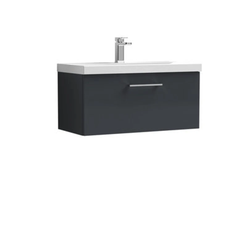 Image of NUIE Arno Wall Hung 1-Drawer Vanity Unit with Basin-1 800mm Wide - Satin Anthracite - Nuie ARN1425A