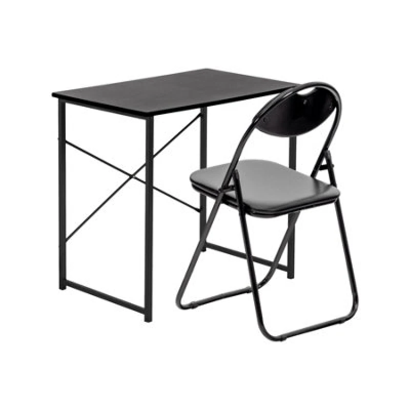 Image of Harbour Housewares Wooden Desk & Chair Set - Black/black - Durable Compact Wooden Office Bedroom Study Desk & Chair Set