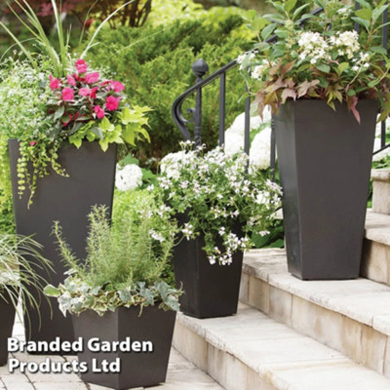 Image of Garden Planter Sonata Decorative Self Watering Flower Pot Recycled Rubber Weatherproof Indoor Outdoor (Slate 33Cm X1)