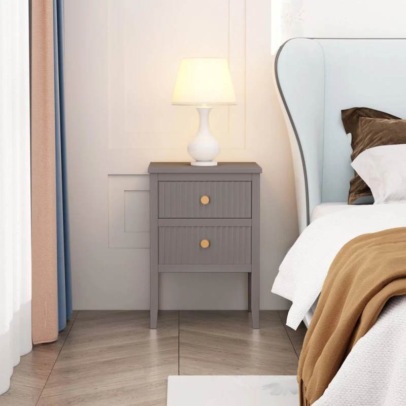 Image of Cabinet Bits Bellaria 2 Drawer Bedside Table in Grey Grey Unisex