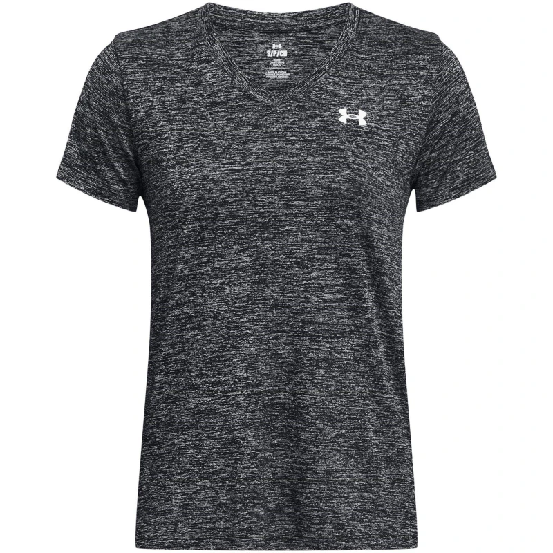 Image of Under Armour Womens Tech Twist Short Sleeve V Neck T Shirt L- Bust 38.5 - 40.5' Black White 1384227-001-L