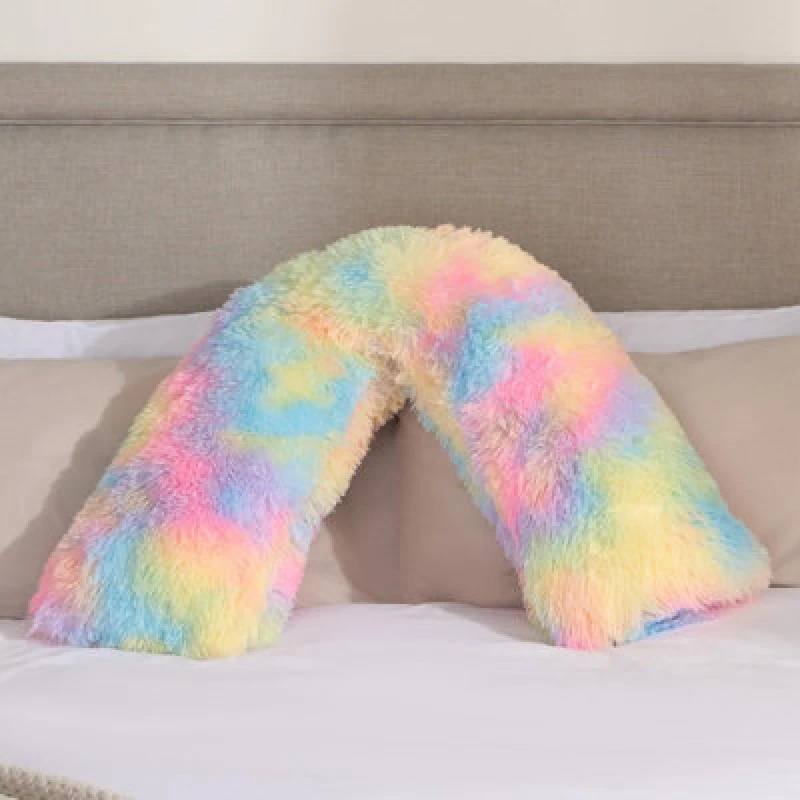 Image of OHS OHS V Shape Pillow Cushion Shaggy Neck Shoulder Support Multi One Size Unisex 5027434187256
