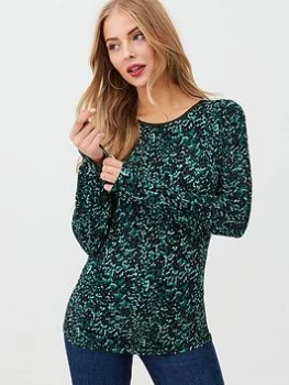 Image of Oasis Brushed Leopard Pu Trim Boatneck - Green , Multi Green Size M Women