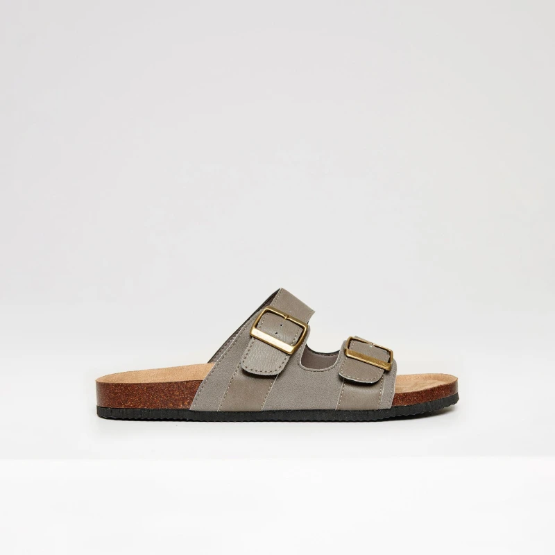 Image of Threadbare Mens Slip-On Two Buckle Strap Flat Sandals Stone male 8