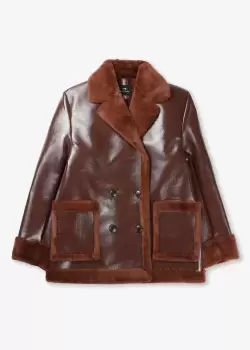 image of Ps Paul Smith Womens Faux Sherling Double Breasted Jacket In Browns