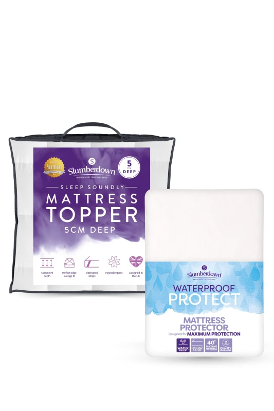 Image of Slumberdown Slumberdown 5cm Mattress Topper & Waterproof Mattress Protector in White Size: Super King White Super King Unisex 5061016122914